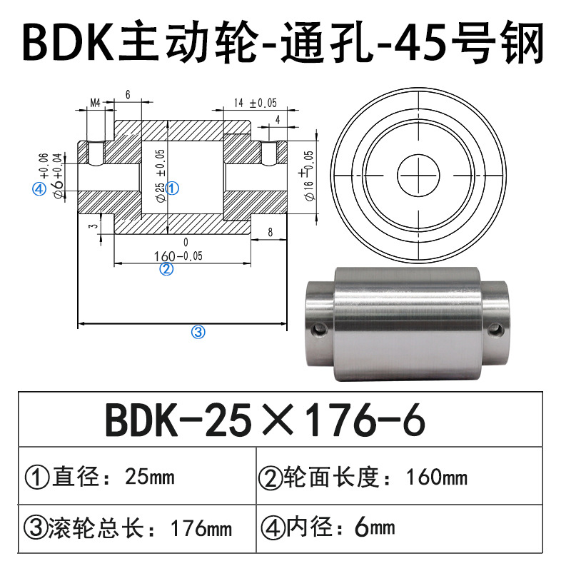 BDK-25×176-6 通孔主动轮45号钢