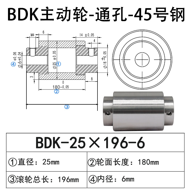 BDK-25×196-6 通孔主动轮45号钢