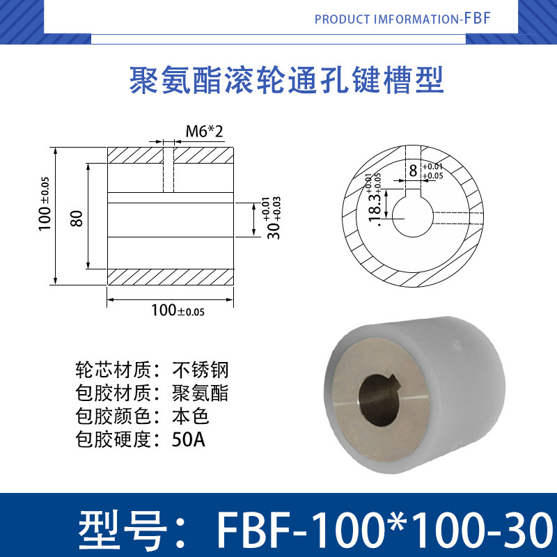 FBF-100×100-30 不锈钢-通孔键槽双牙主动轮-本色50度