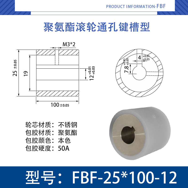 FBF-25×100-12 不锈钢-通孔键槽双牙主动轮-本色50度
