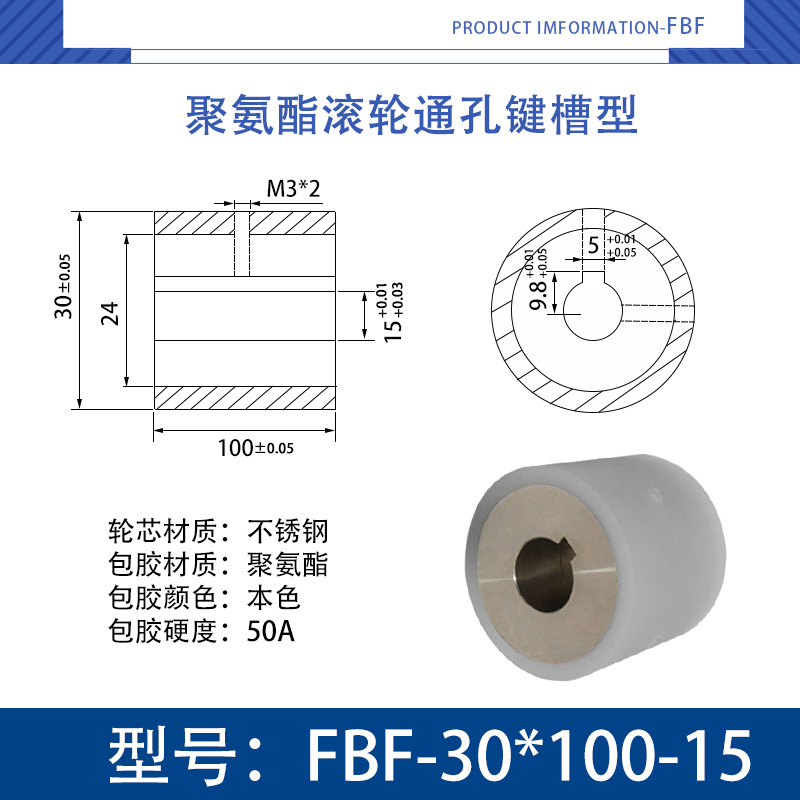 FBF-30×100-15 不锈钢-通孔键槽双牙主动轮-本色50度