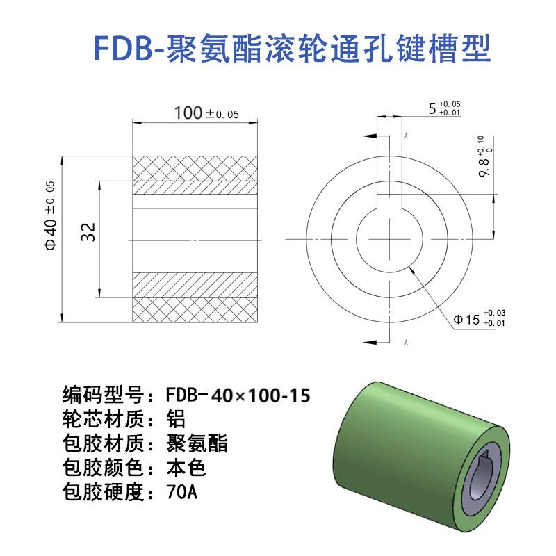 FDB-40×100-15 铝芯通孔键槽主动轮本色70度