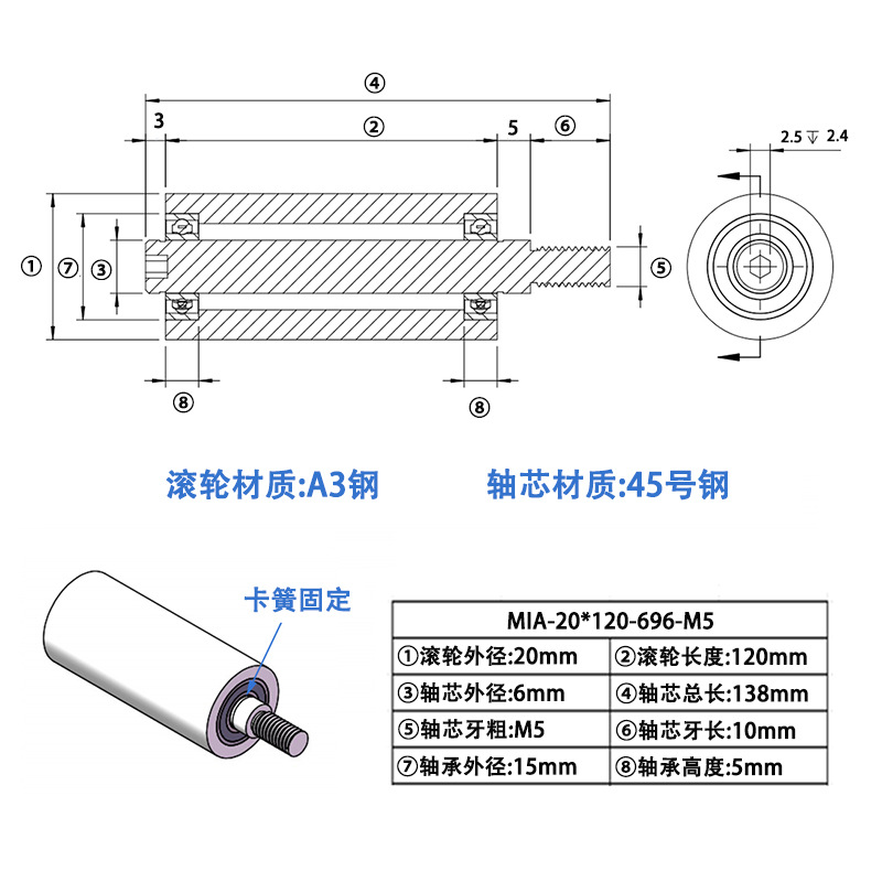 MIA-20×120-696-M5 45#钢工业级导轮