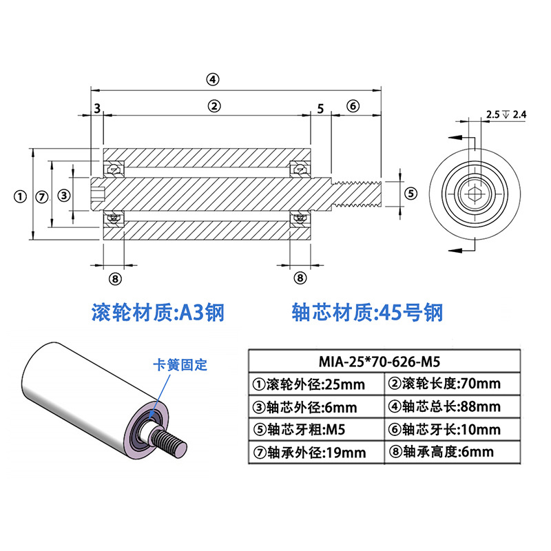 MIA-25×70-626-M5 45#钢工业级导轮