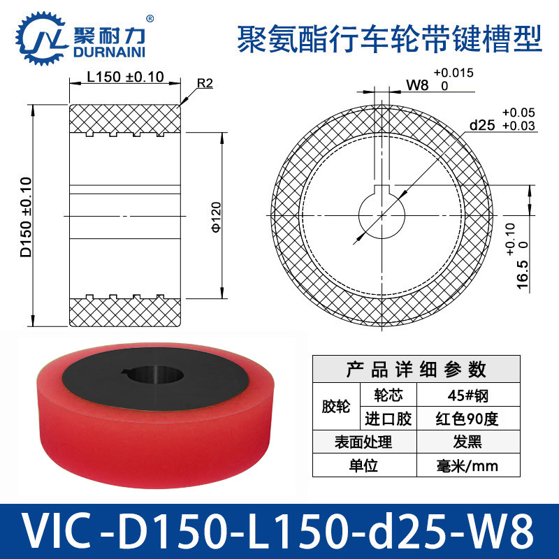 VIC-150×150-25-W8 聚氨酯行车轮带键槽型